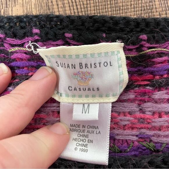 Vintage Susan Bristol Hand Knit Colorful Purple Mohair Wool Blend Sweater Size M - Picture 4 of 8